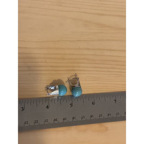 Turquoise Colored & Silver Toned Clip-On Earrings With Intricate Filigree Design - Picture 7 of 7
